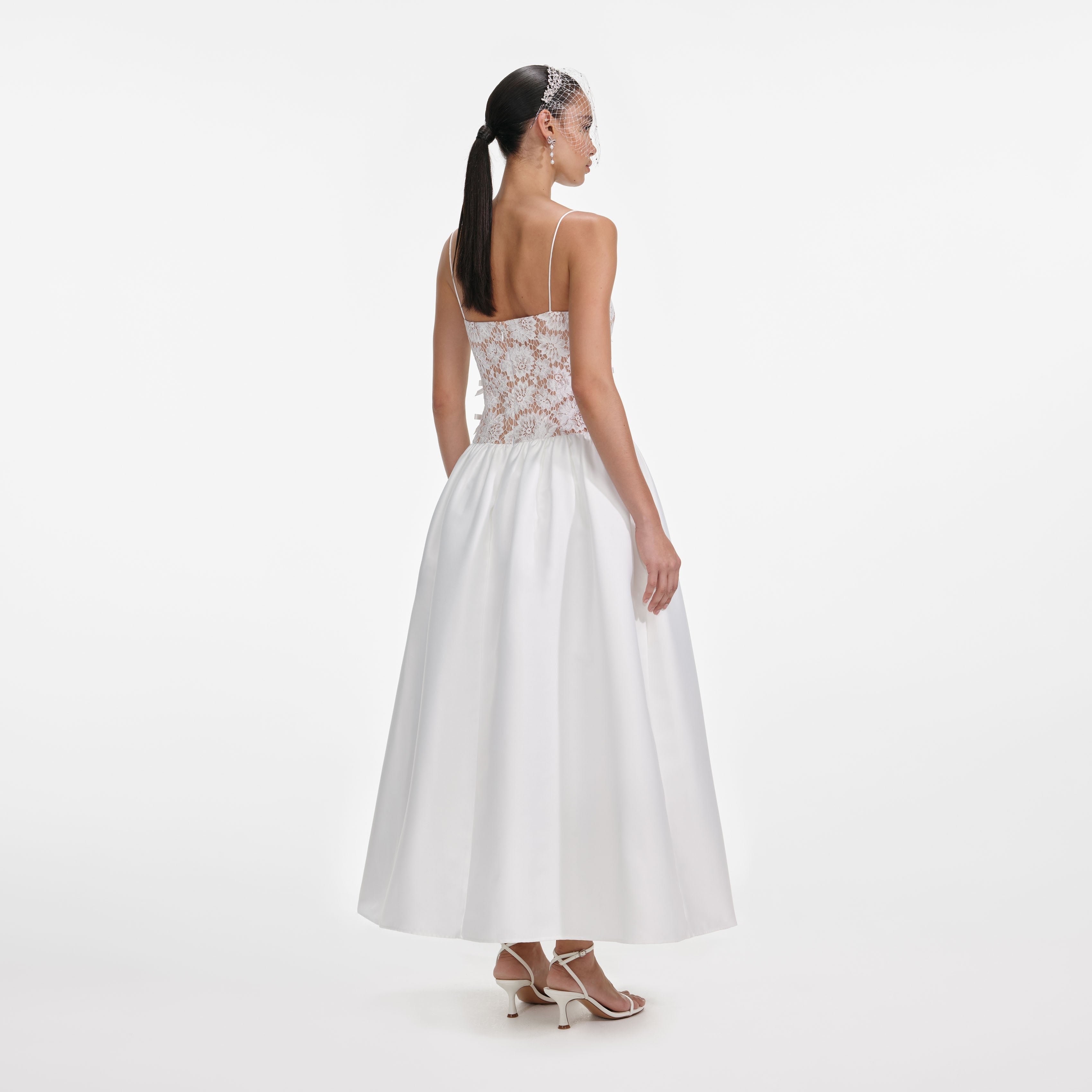 White Lace Taffeta Maxi Dress