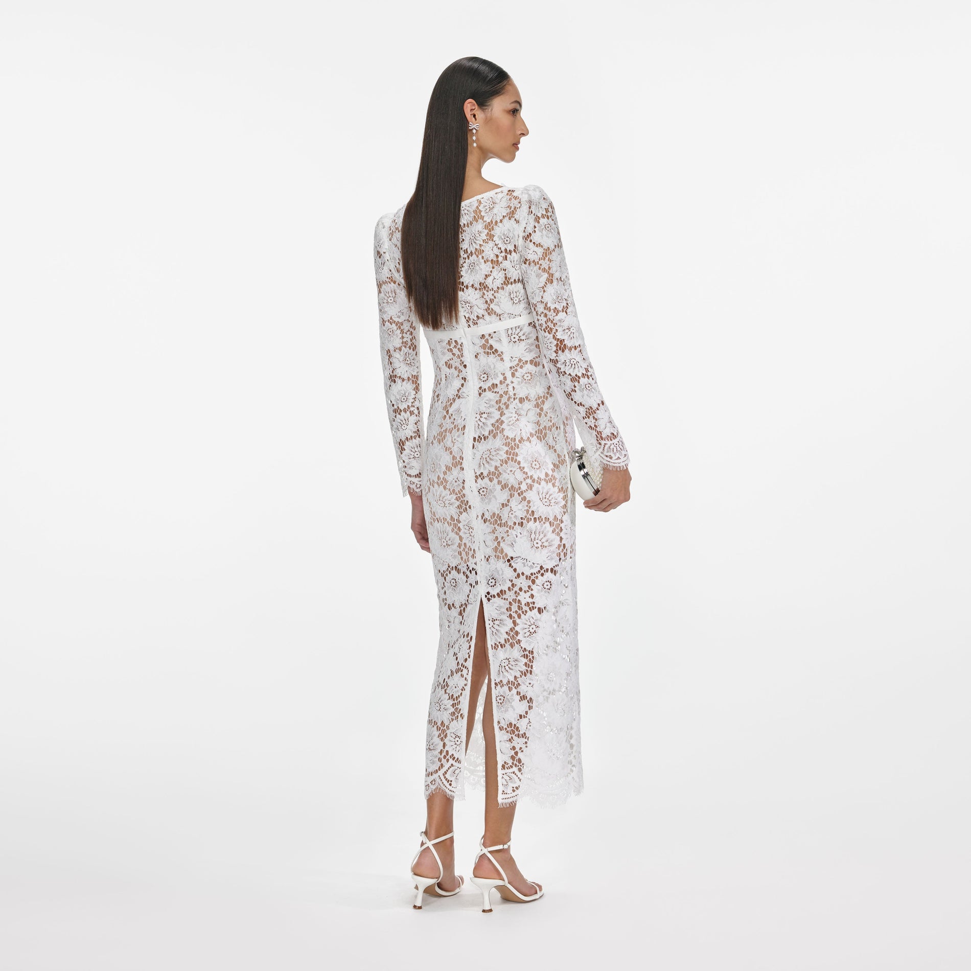 White Floral Lace Midi Dress