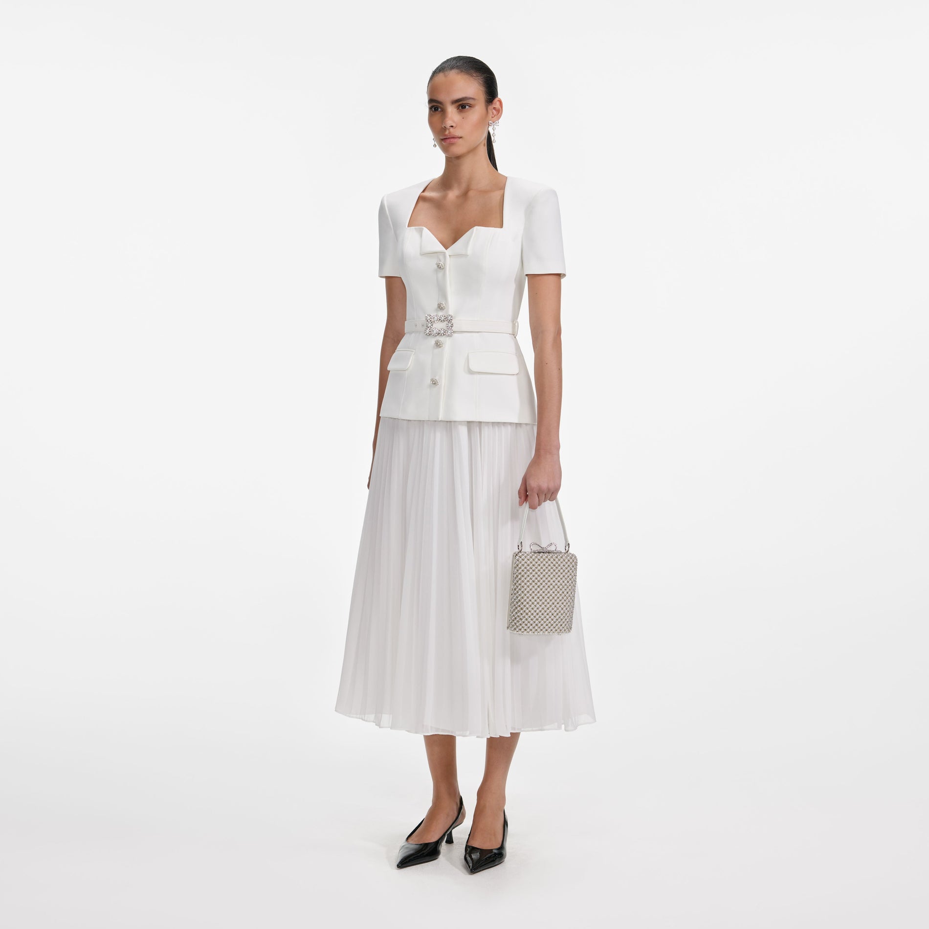 White Crepe Chiffon Midi Dress