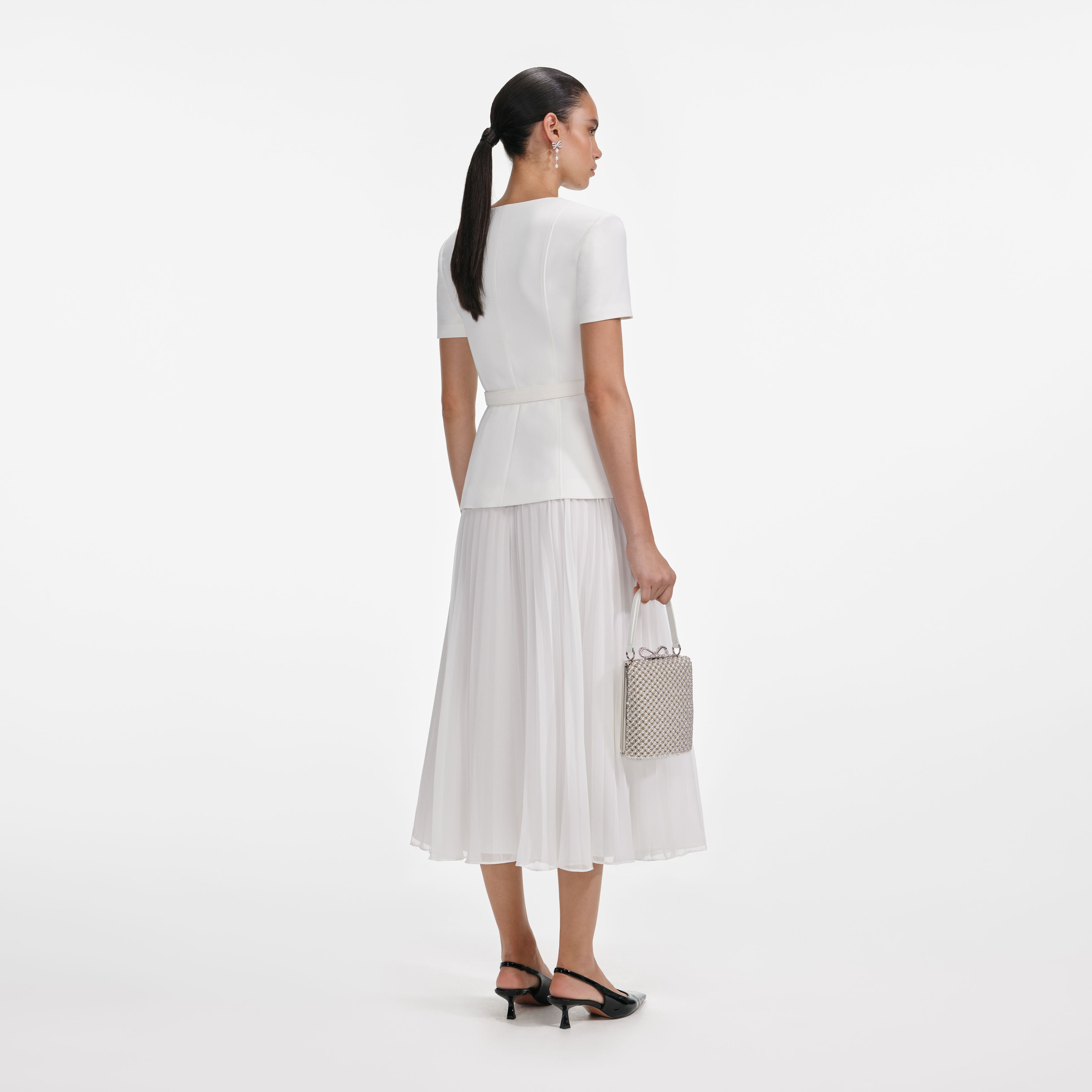 White Crepe Chiffon Midi Dress