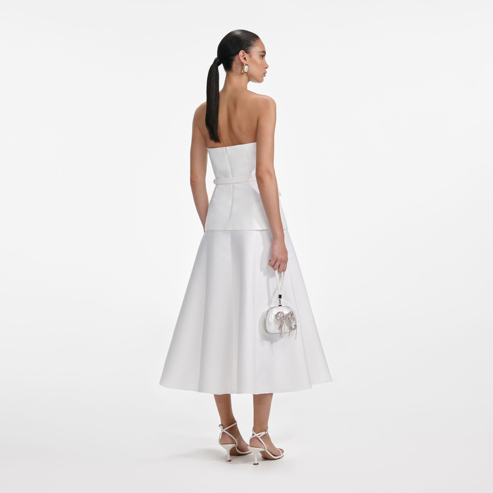 White Taffeta Bandeau Midi Dress