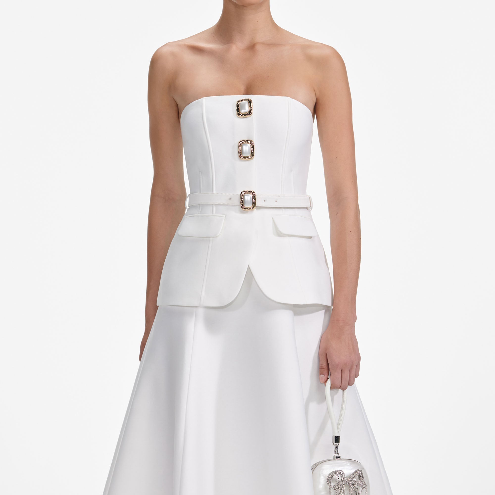 White Taffeta Bandeau Midi Dress