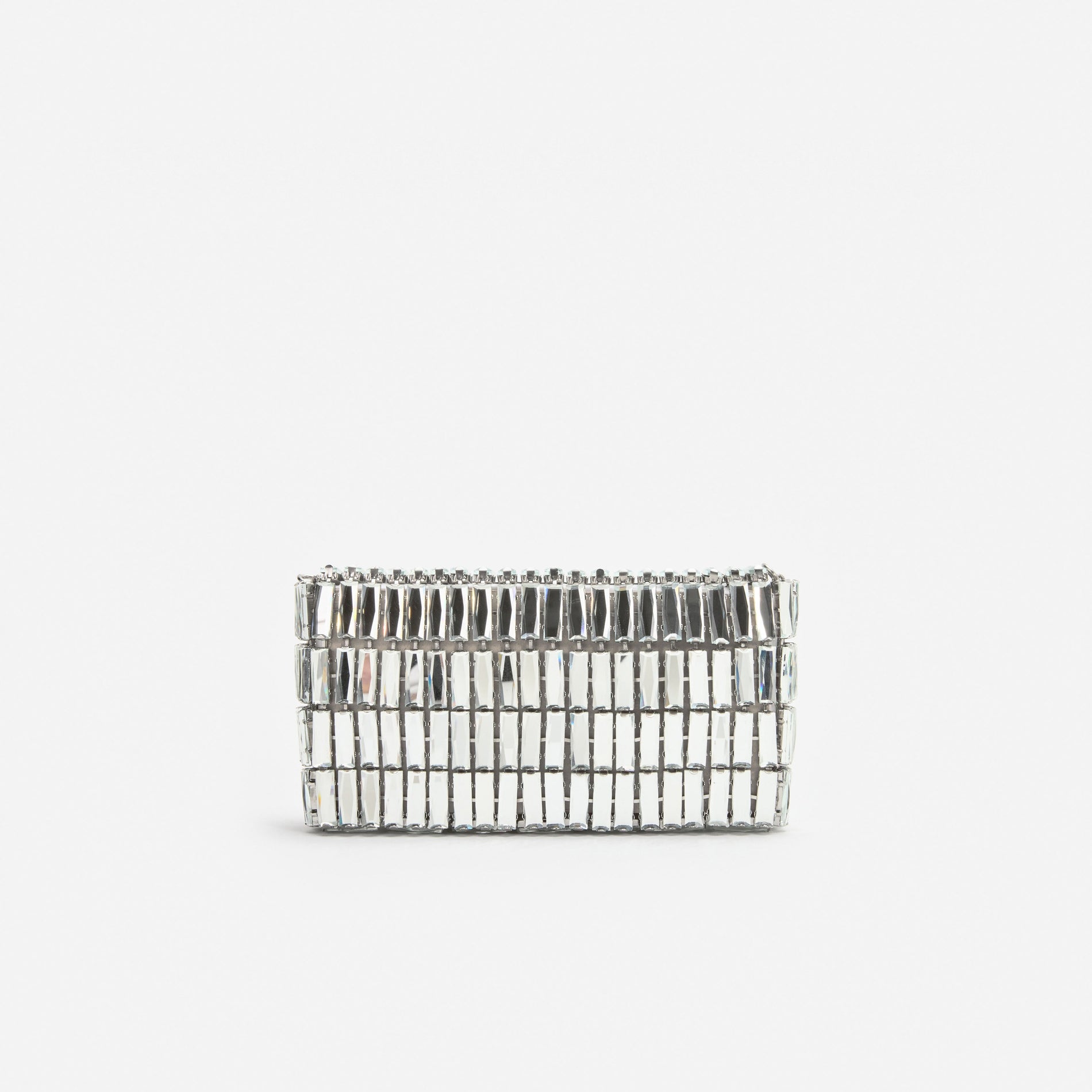 Silver clutch bag with rectangular crystal embellishments