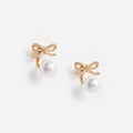 Gold Bow Pearl Jacket Earrings