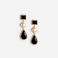 Black Enamel Gold Three Tiered Earrings