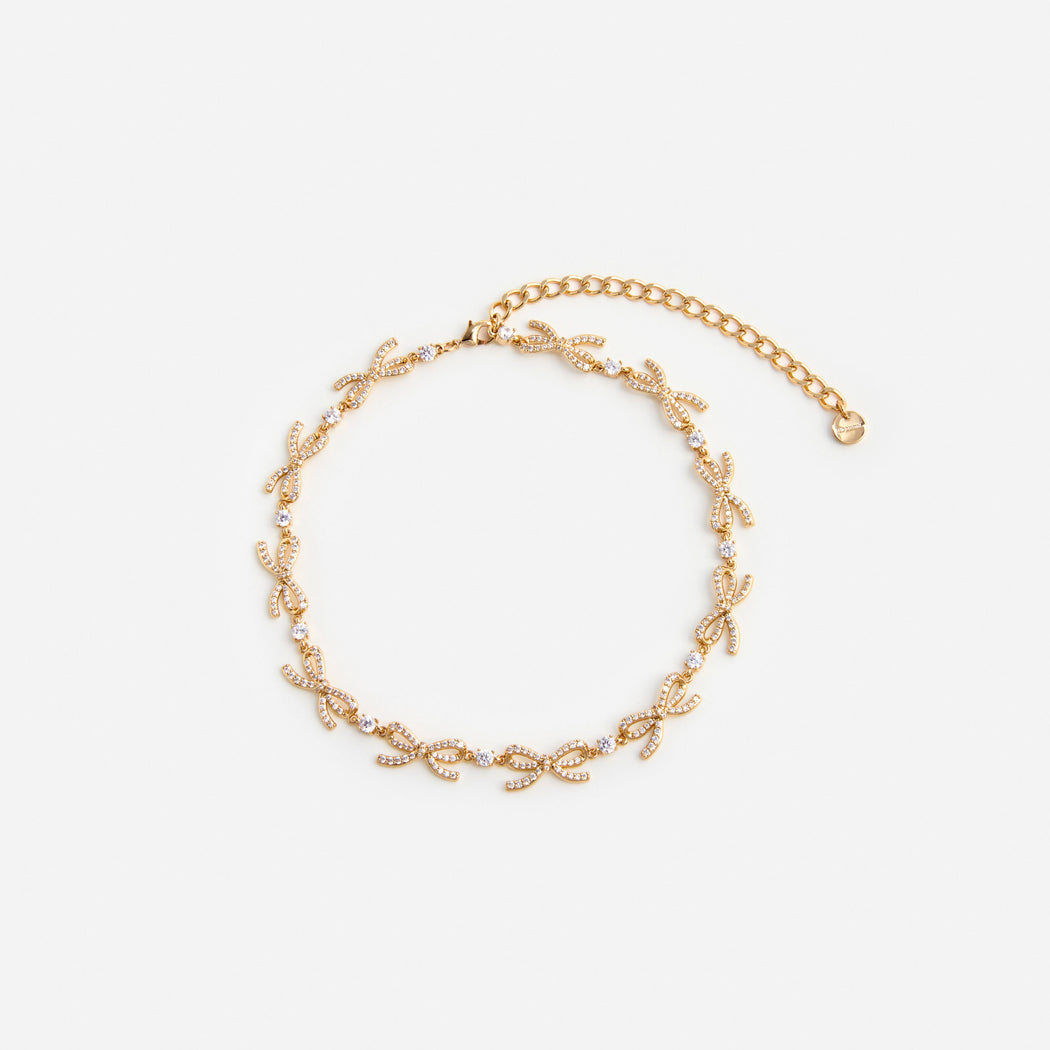Gold Crystal Bows Necklace