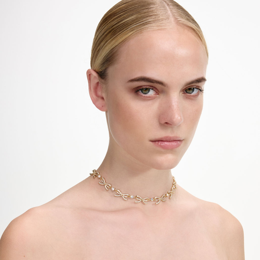 Gold Crystal Bows Necklace