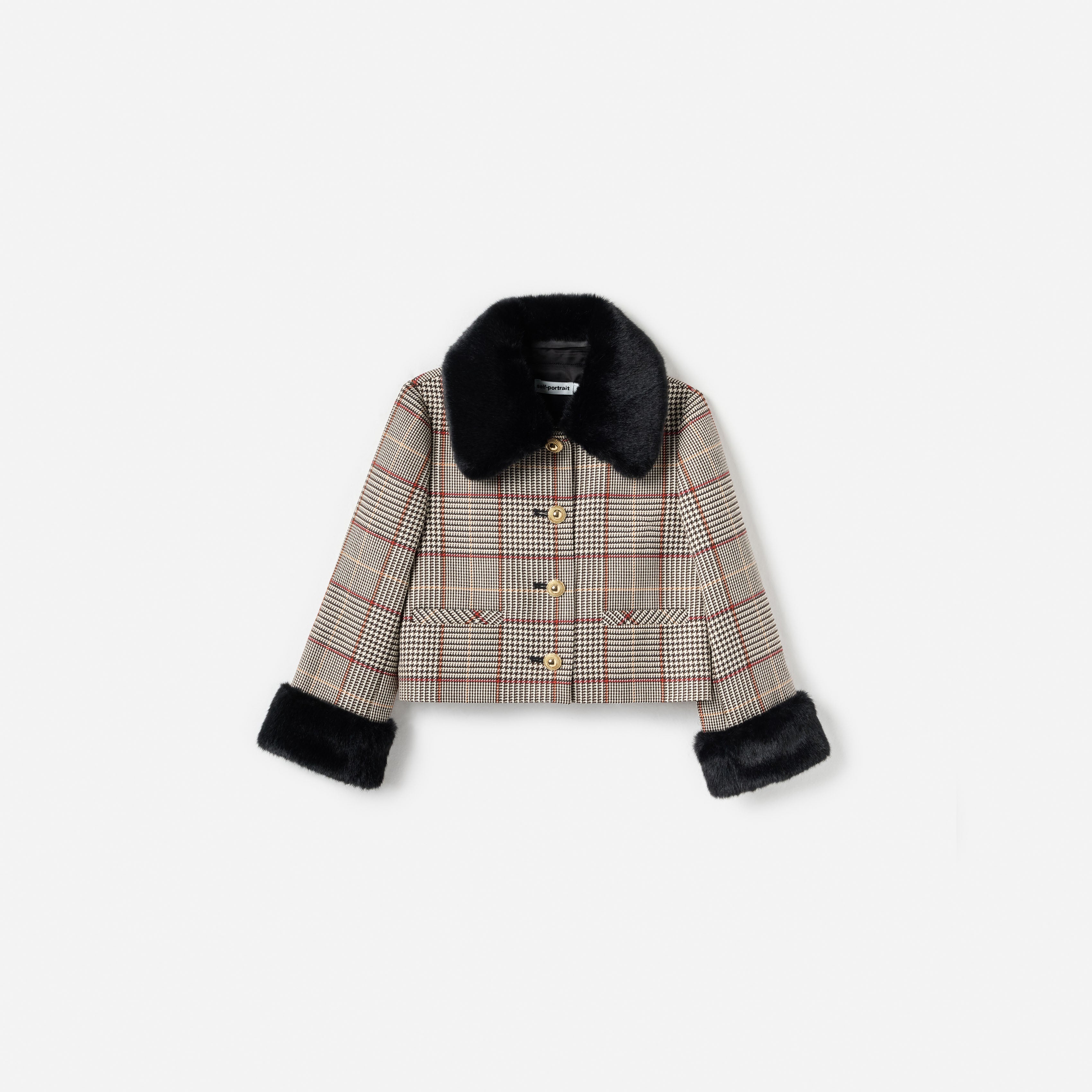 Brown Check Fur Jacket