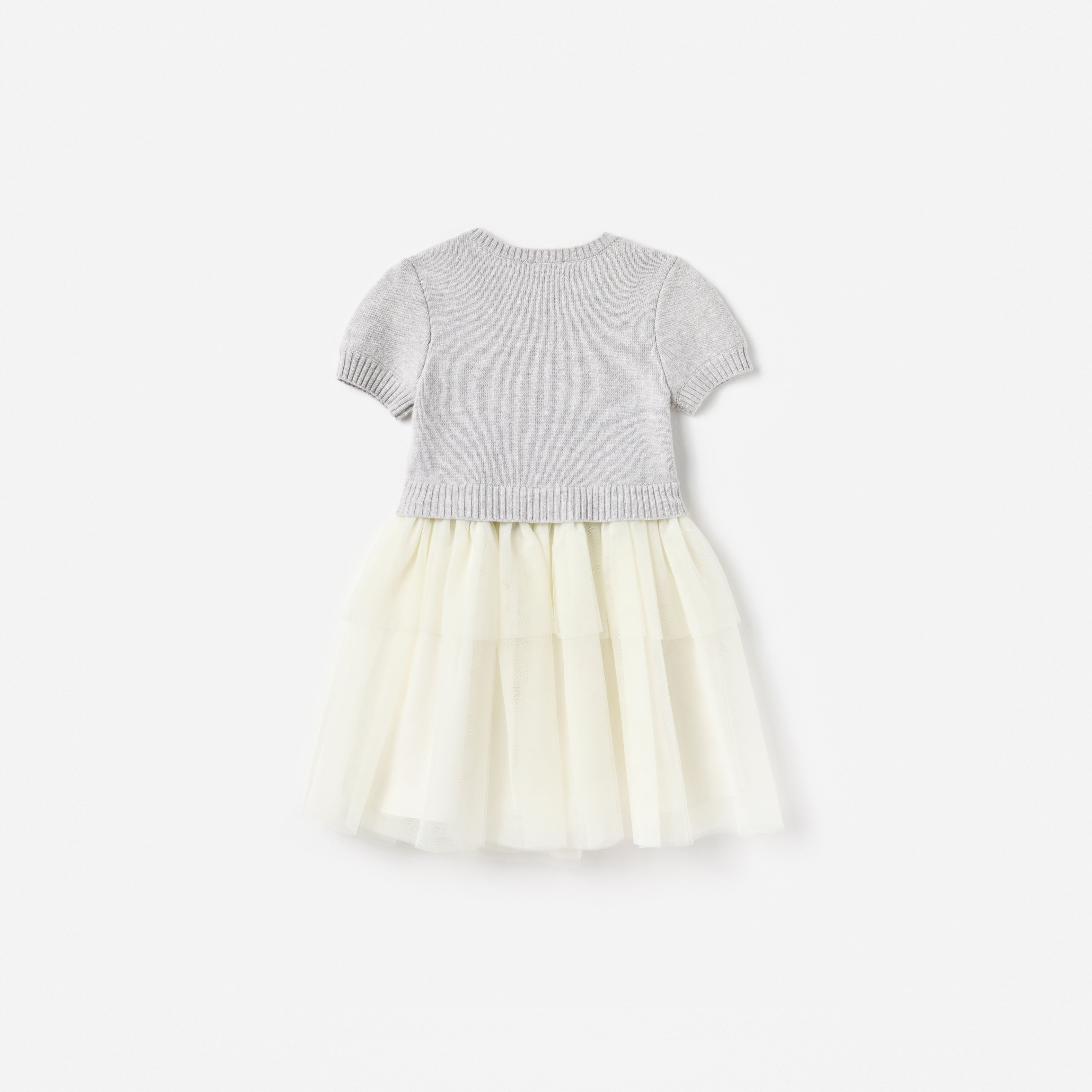 Grey Knit Tulle Dress