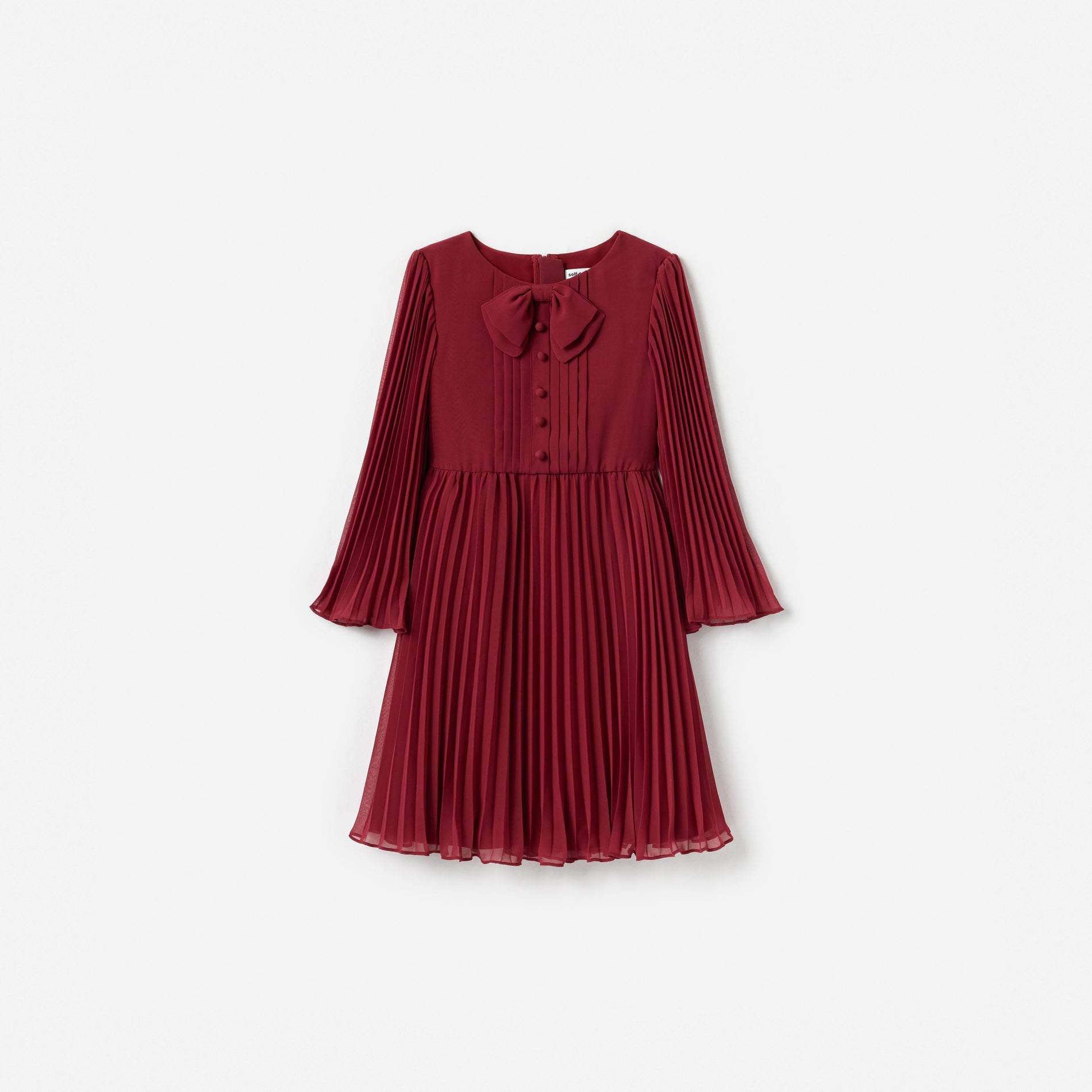 Burgundy Chiffon Long Sleeve Dress