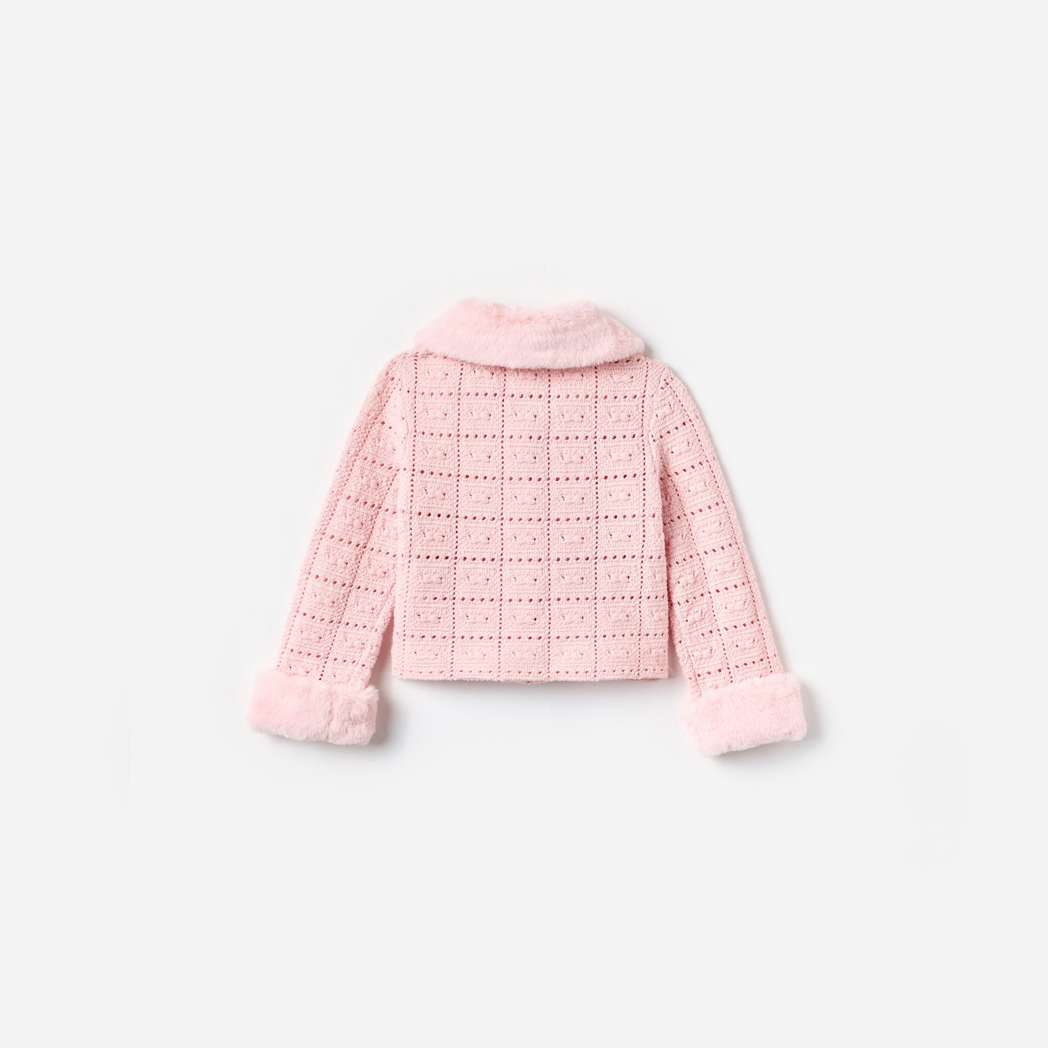 Pink Textured Knit Fur Cardigan