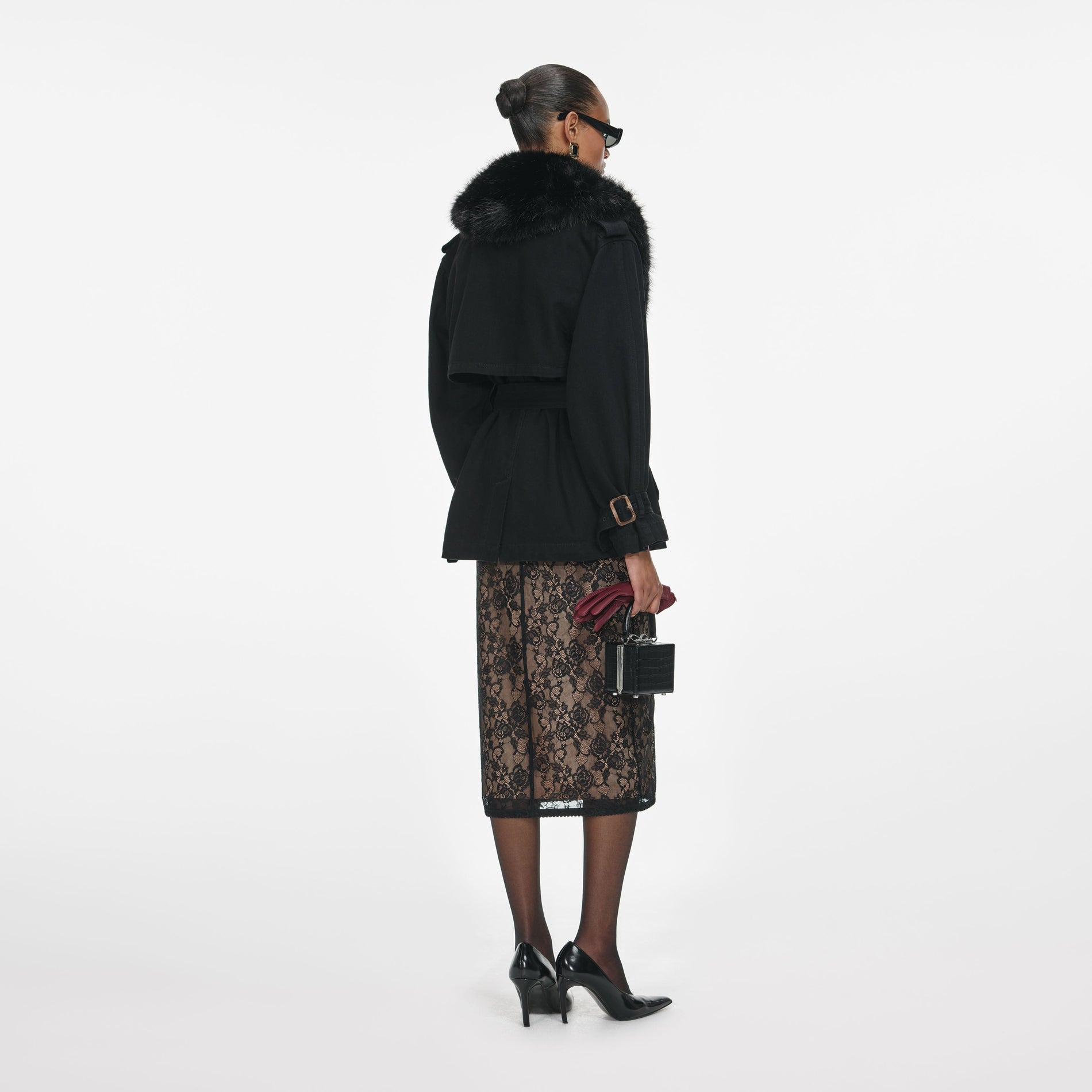 Black Denim Fur Collar Jacket