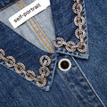 Denim Crystal Trim Collared Mini Dress