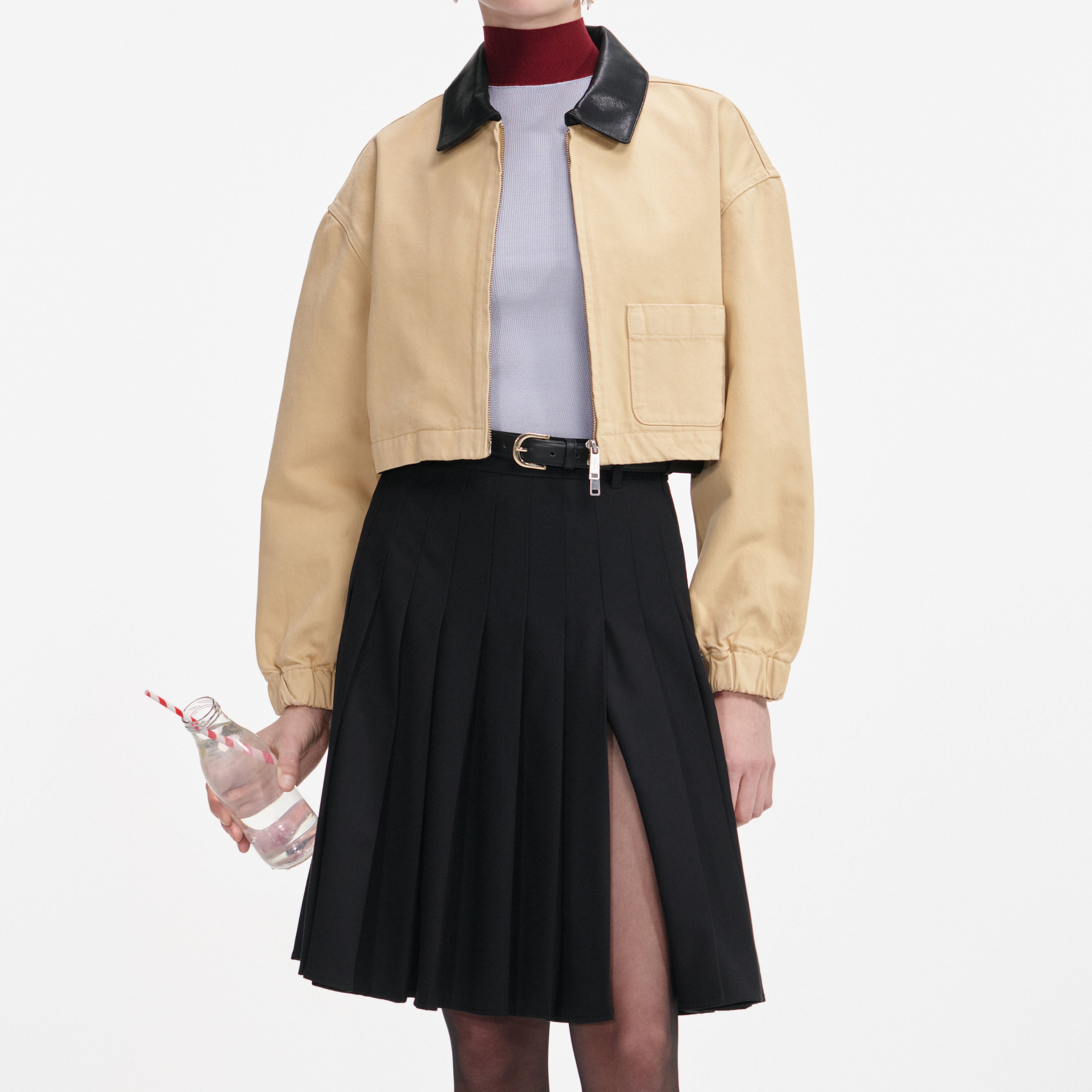 Beige Denim Cropped Jacket