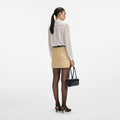 Beige Denim Belted Mini Skirt