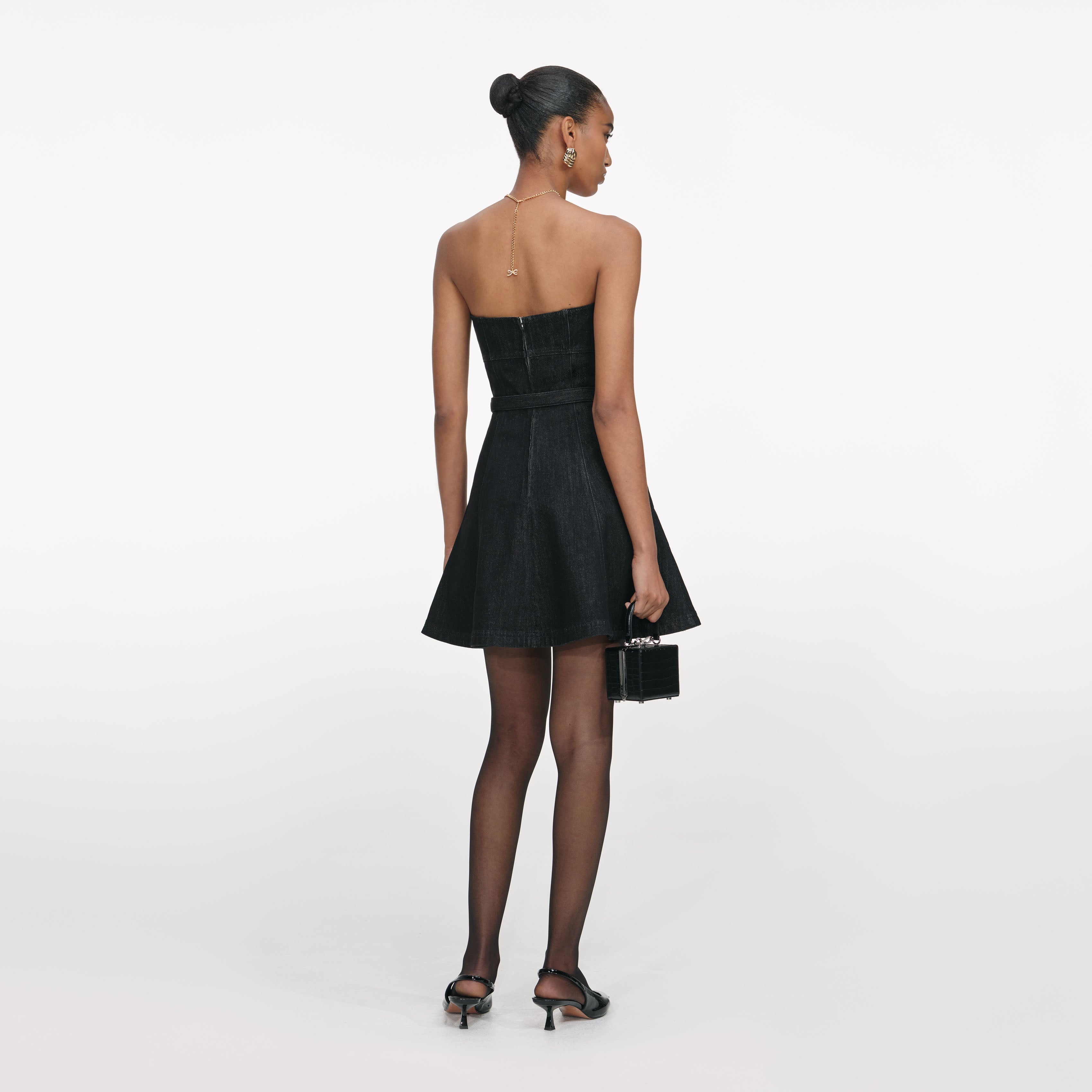 Black Denim Bandeau Mini Dress