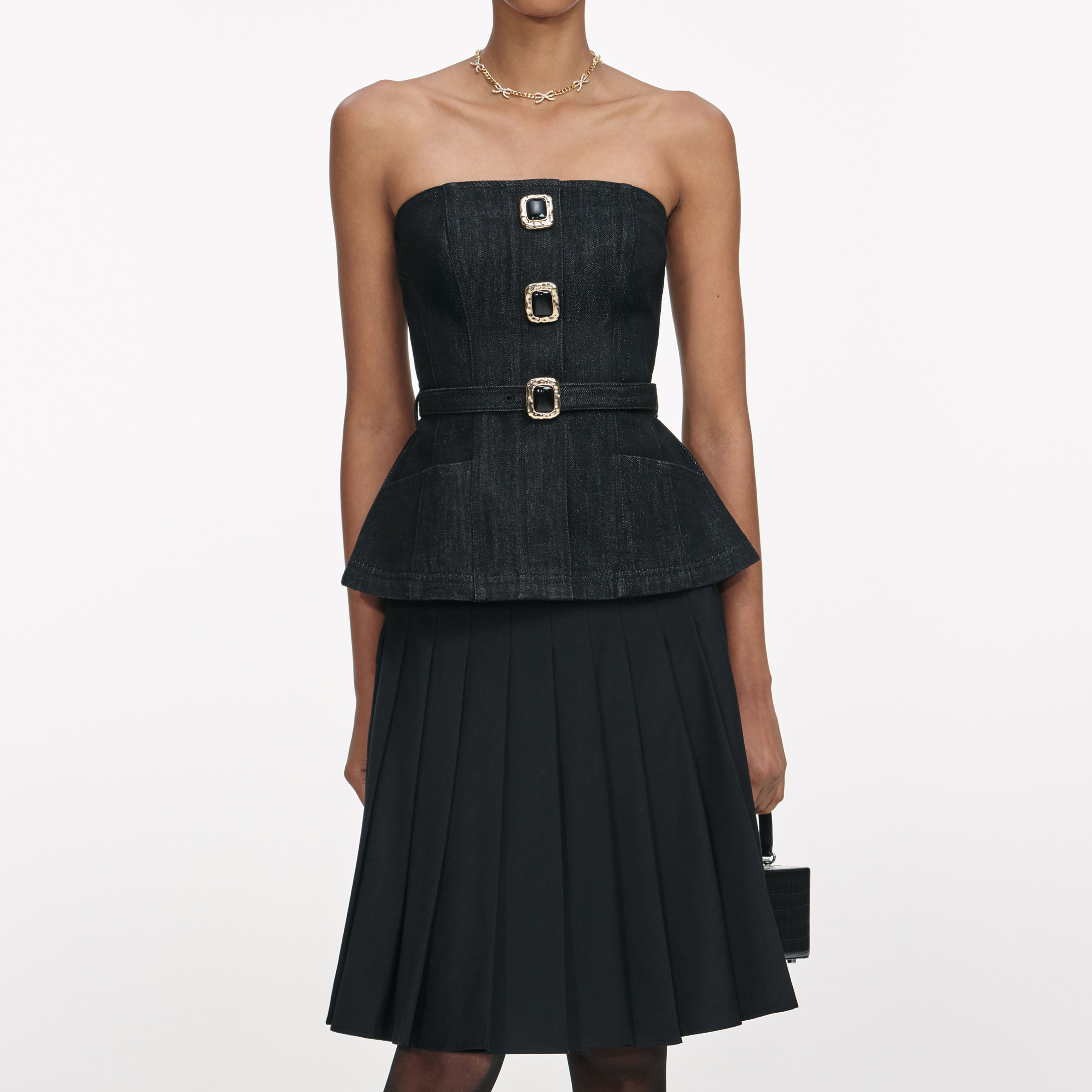 Black Denim Bandeau Top