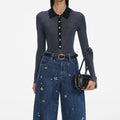 Blue Embellished Barrel Leg Jeans