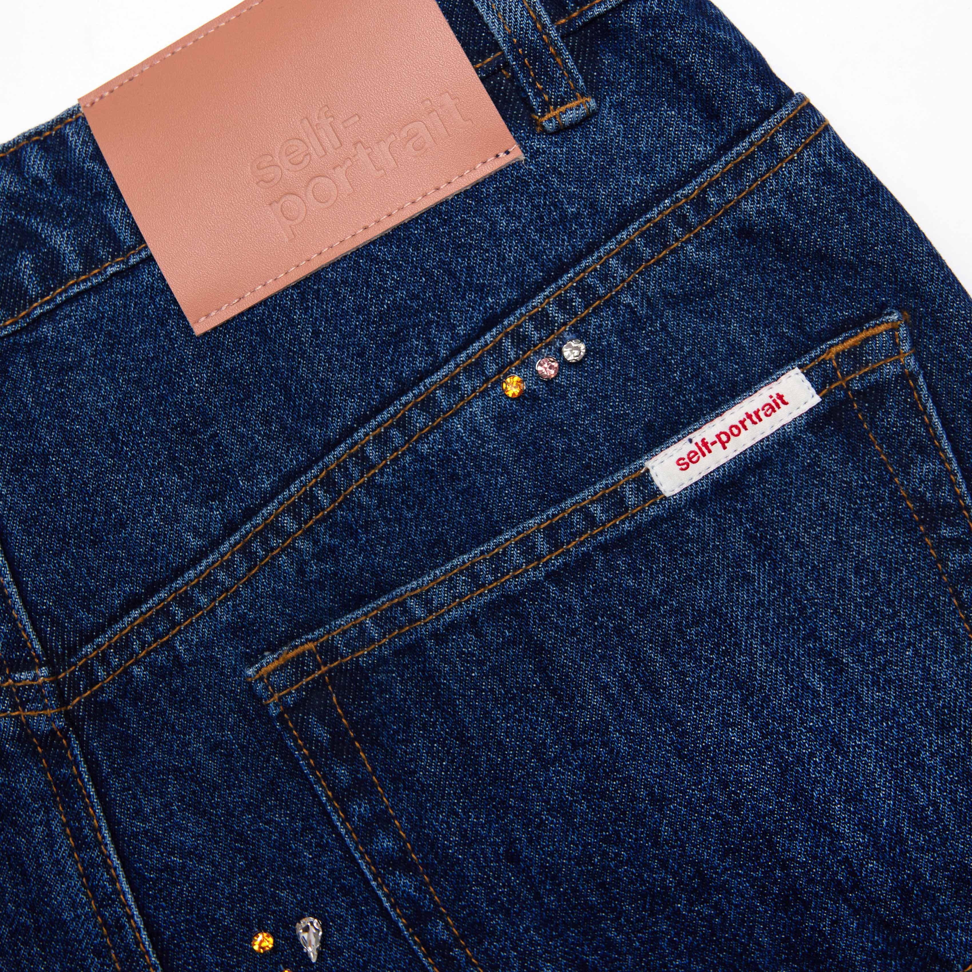 Blue Embellished Wide Leg Jeans