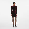 Burgundy Velvet Embellished Mini Dress
