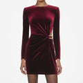 Burgundy Velvet Embellished Mini Dress