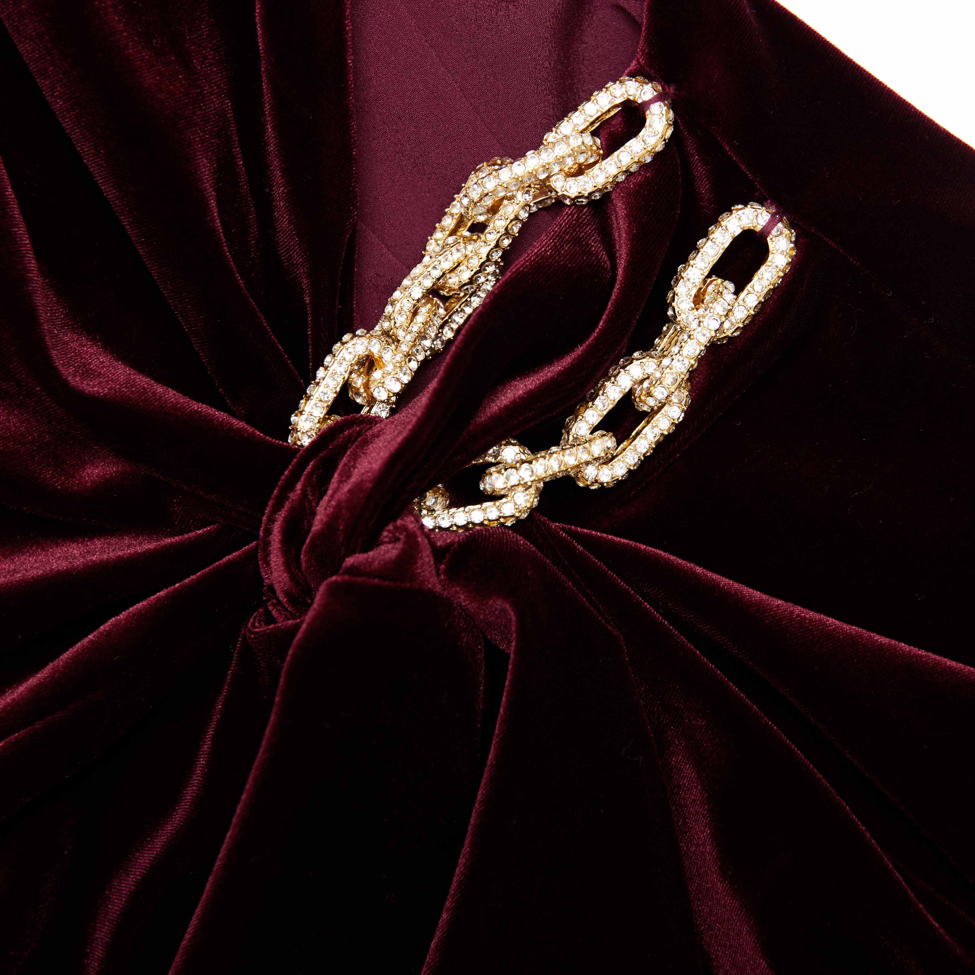 Burgundy Velvet Embellished Mini Dress
