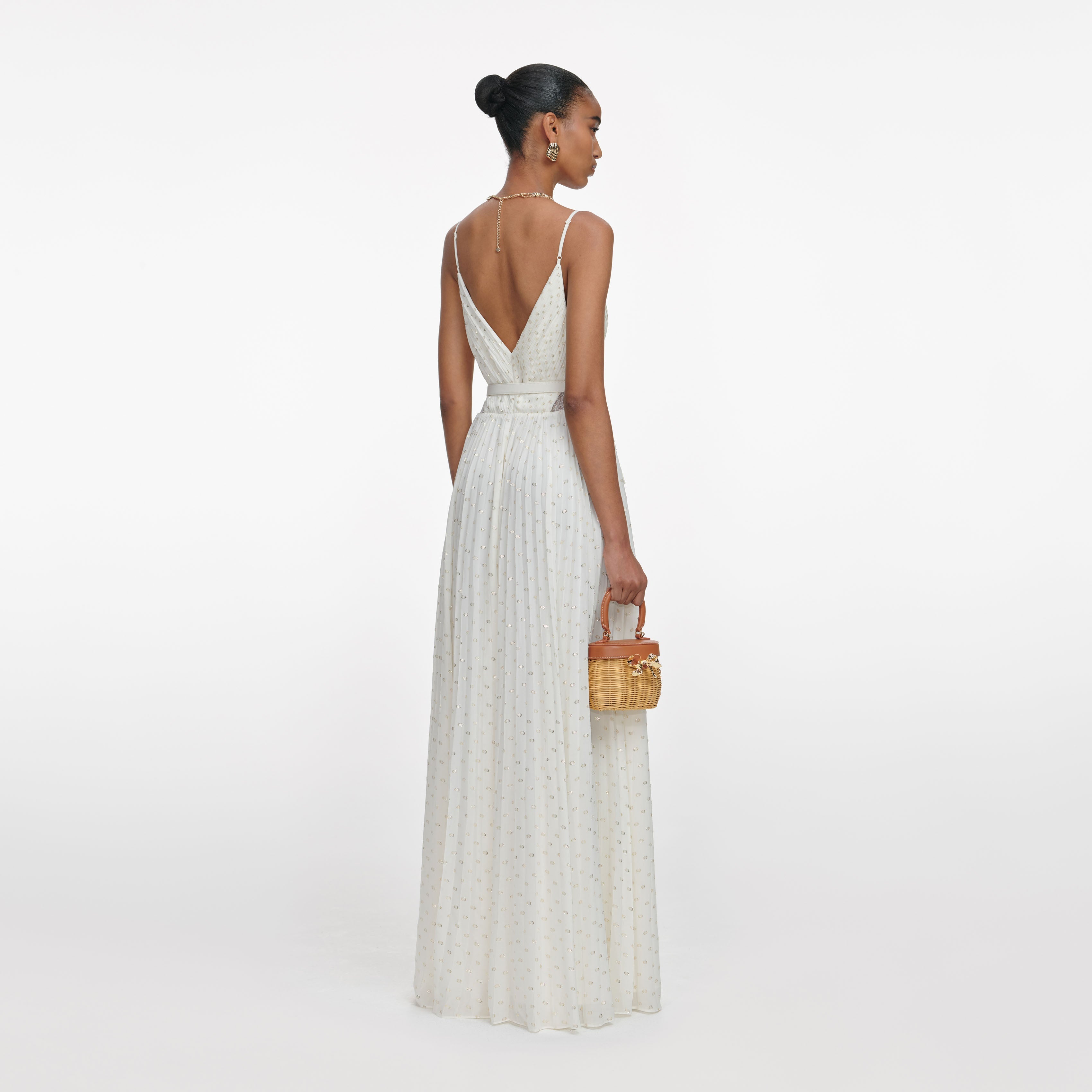 Cream And Gold Chiffon Maxi Dress