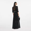 Black And Gold Tie Neck Maxi Dress