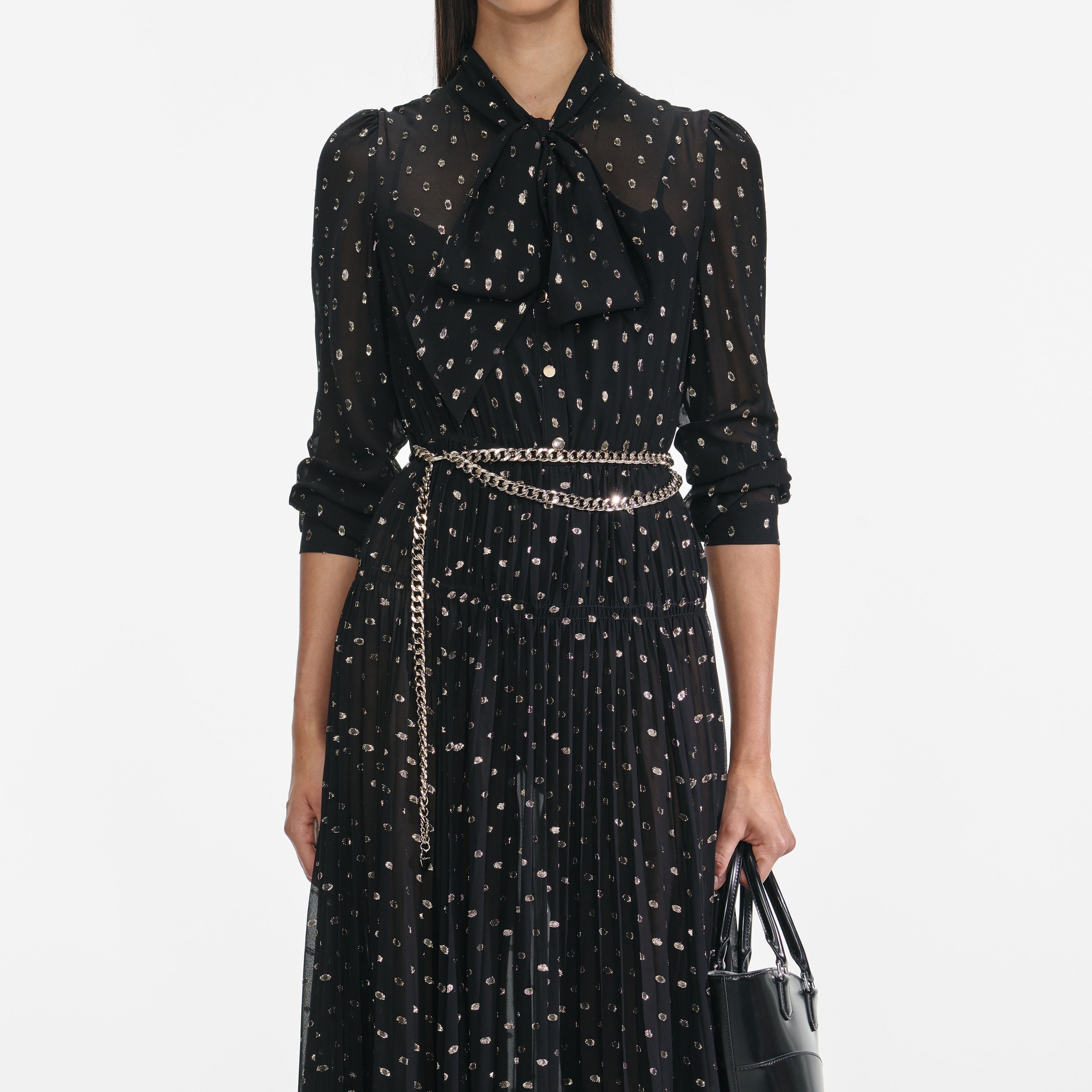 Black And Gold Tie Neck Maxi Dress