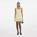 Yellow Crepe 3D Flower Mini Dress