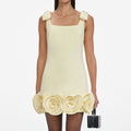 Yellow Crepe 3D Flower Mini Dress