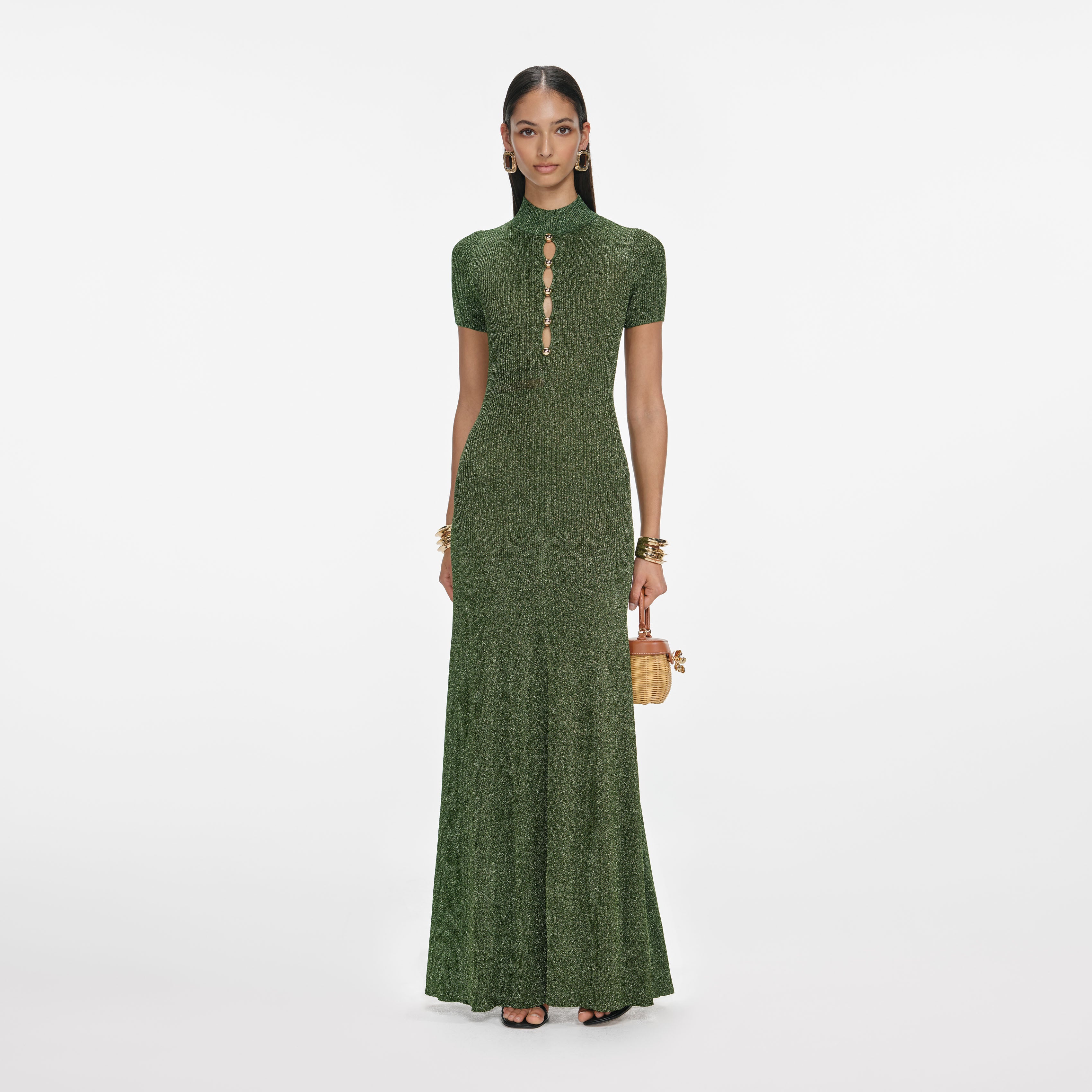 Khaki Lurex Knit Maxi Dress