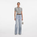 Grey Embellished Trim Knit Top