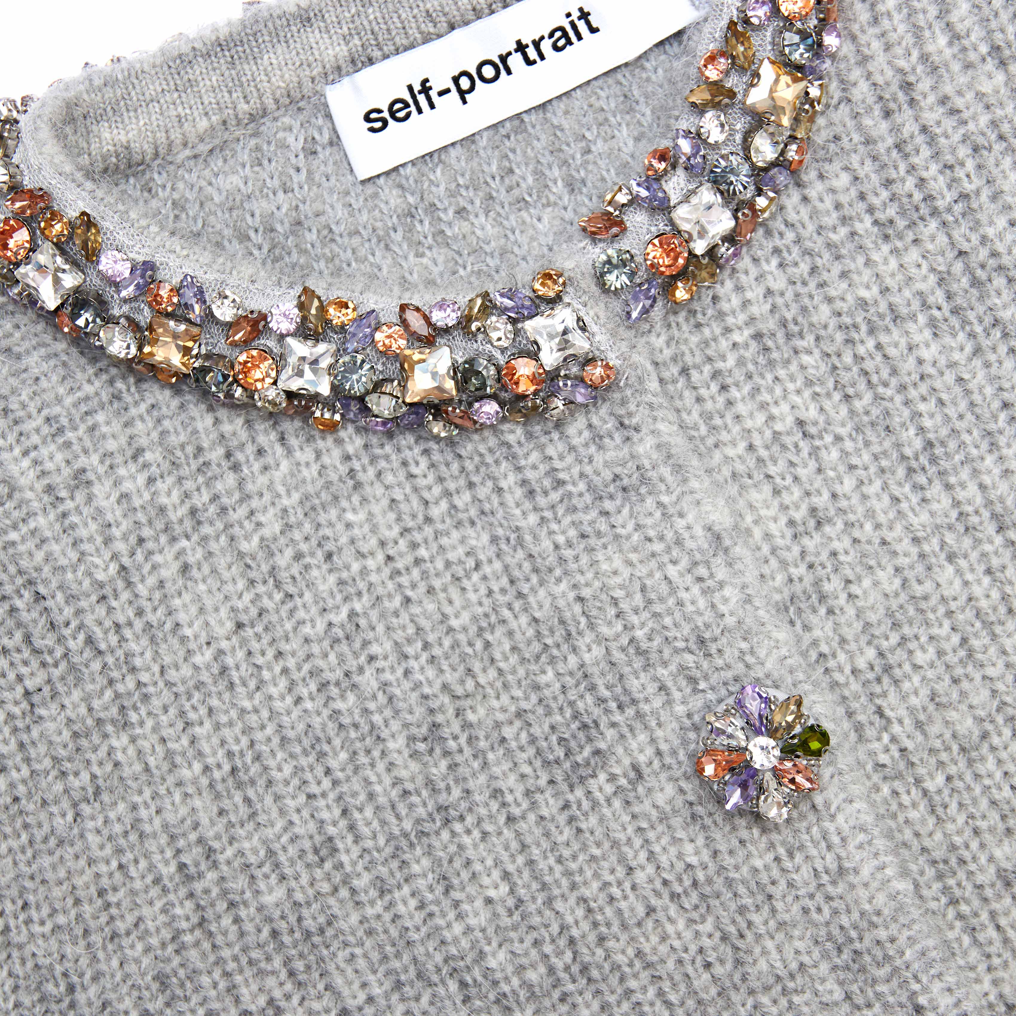 Grey Embellished Trim Knit Top