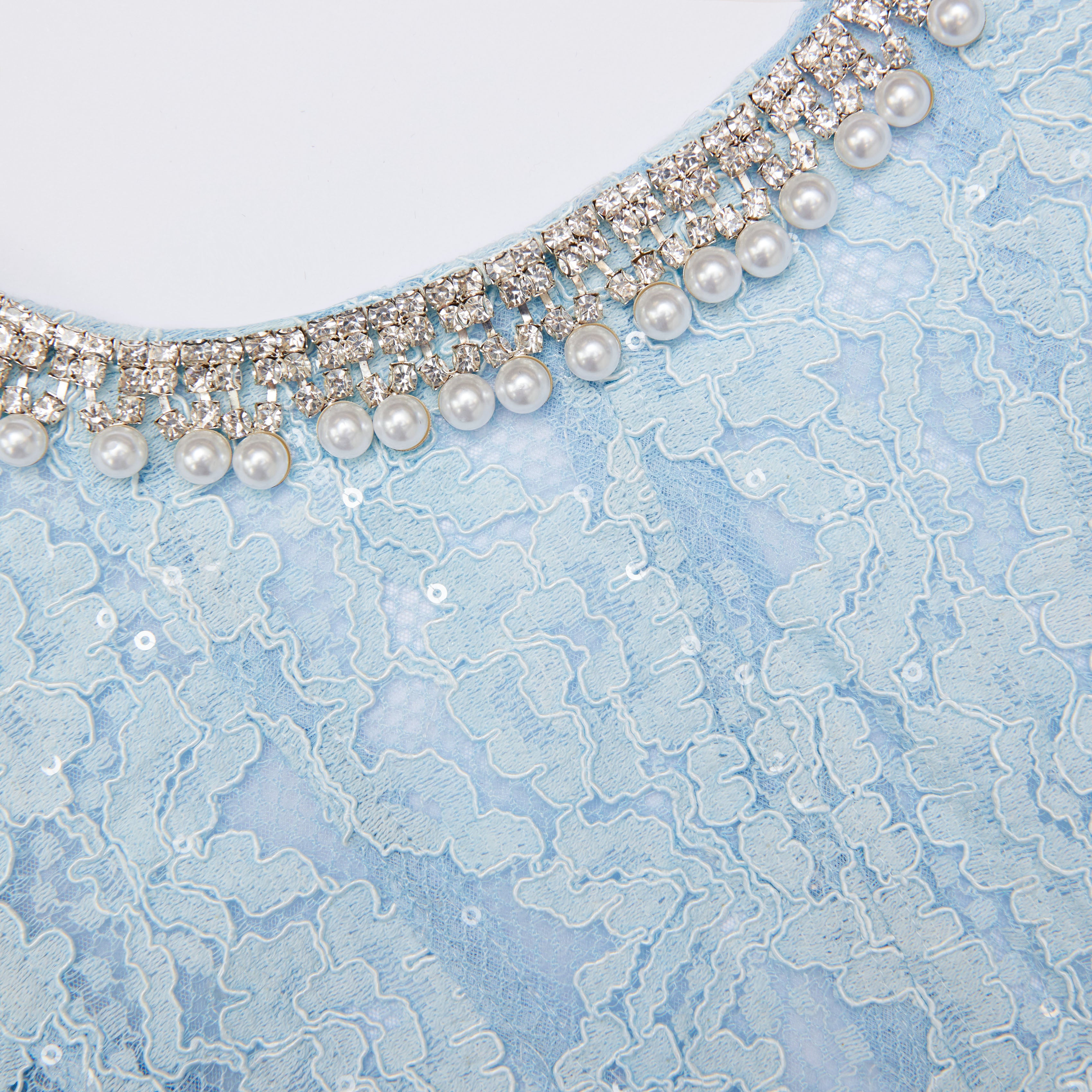 Blue Lace Embellished Midi Dress