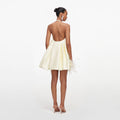 Yellow Taffeta Feather Trim Mini Dress