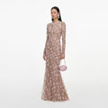 Pink Floral Sequin Maxi Dress
