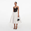 Cream Taffeta Contrast Lace Midi Dress