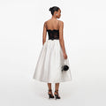 Cream Taffeta Contrast Lace Midi Dress