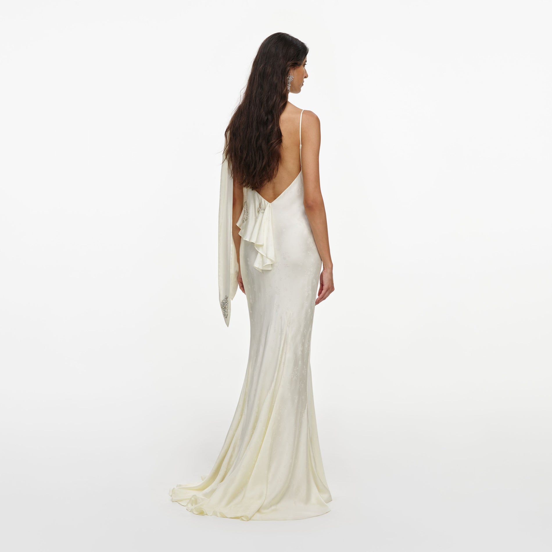 Cream Satin Jacquard Embellished Maxi Dress