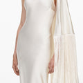 Cream Satin Fringed Maxi Dress