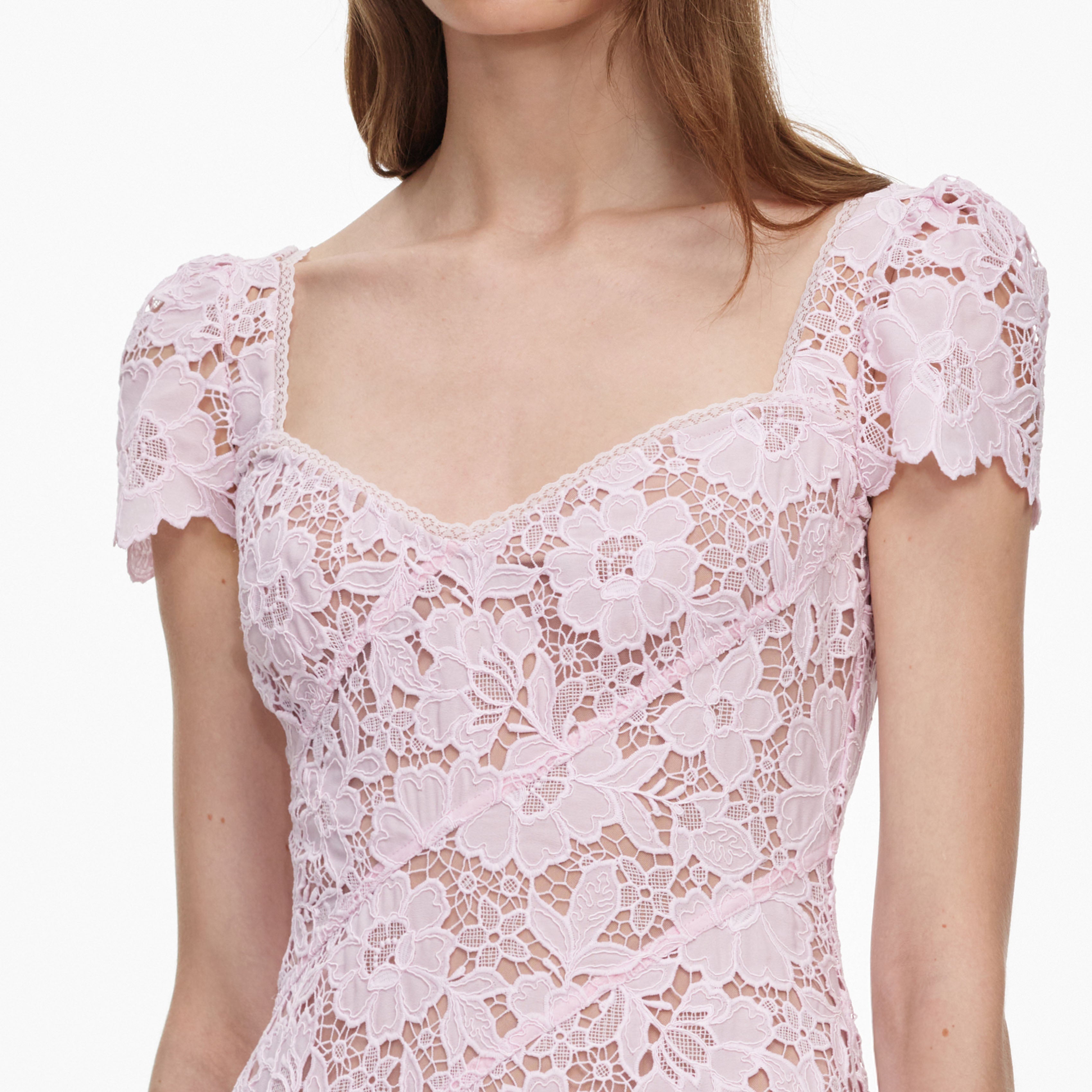 Pink Spiral Lace Midi Dress