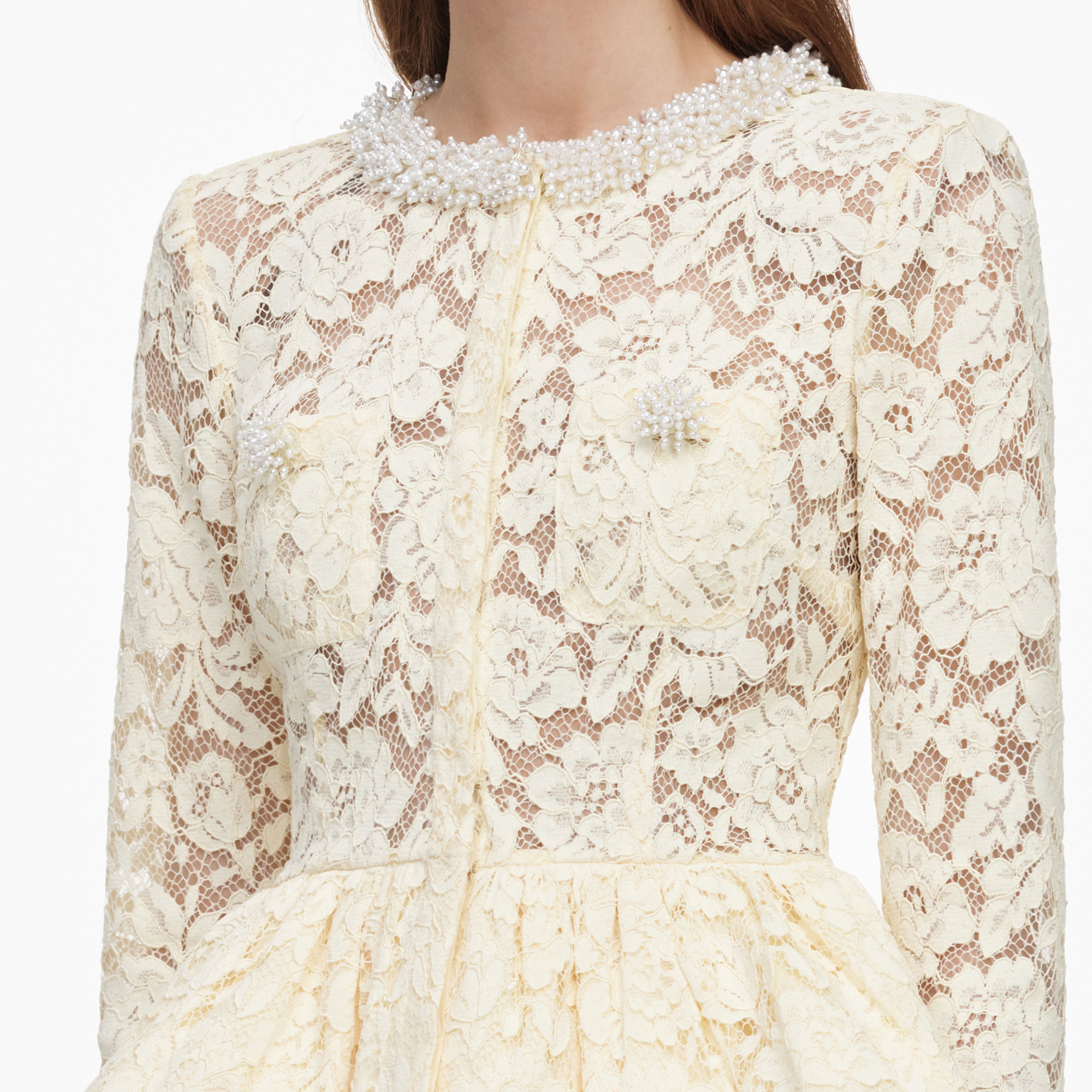 Yellow Lace Peplum Midi Dress