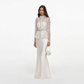 Cream Sequin Embellished Satin Maxi Dress