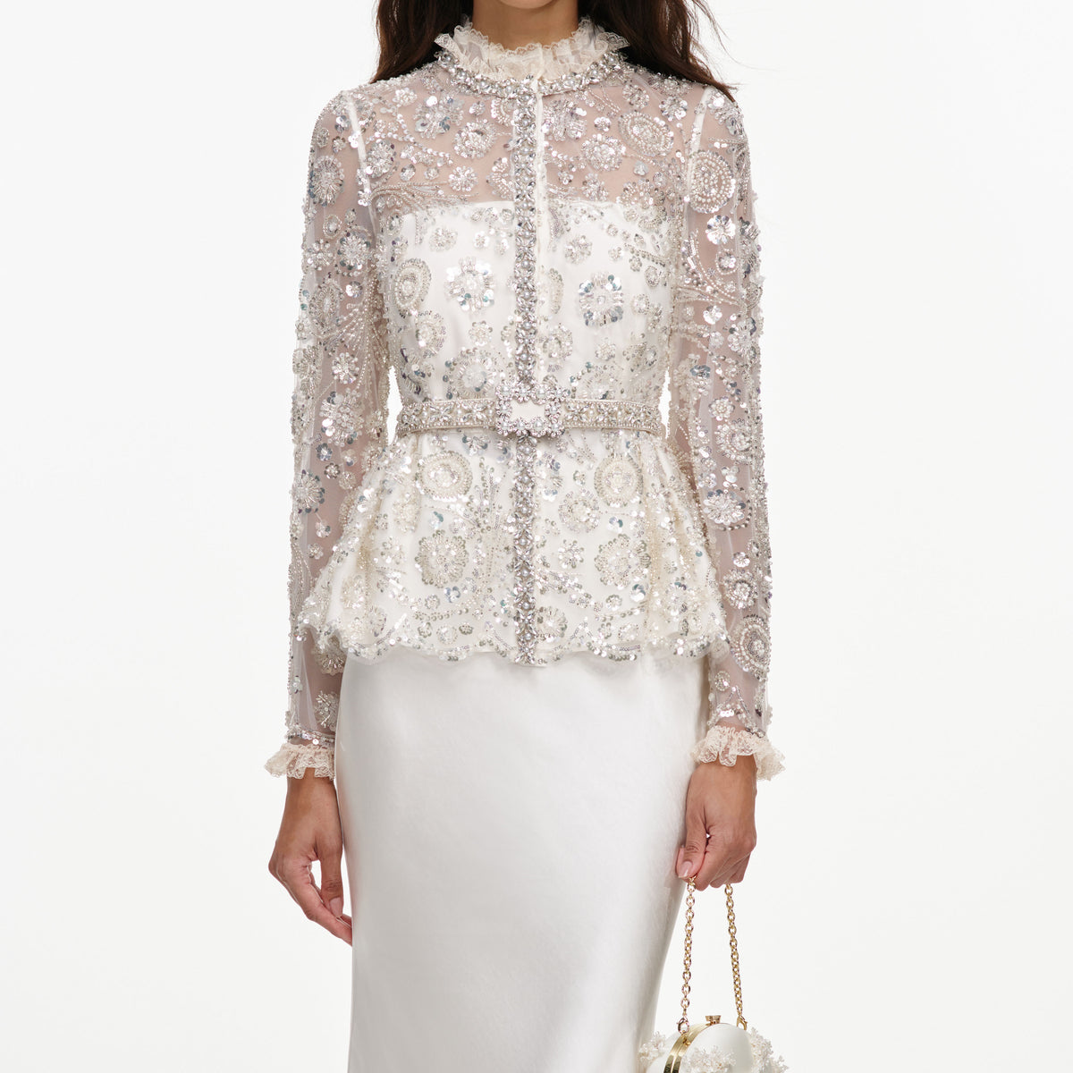 Cream Sequin Embellished Satin Maxi Dress