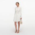 White Knit Pleated Twill Mini Dress