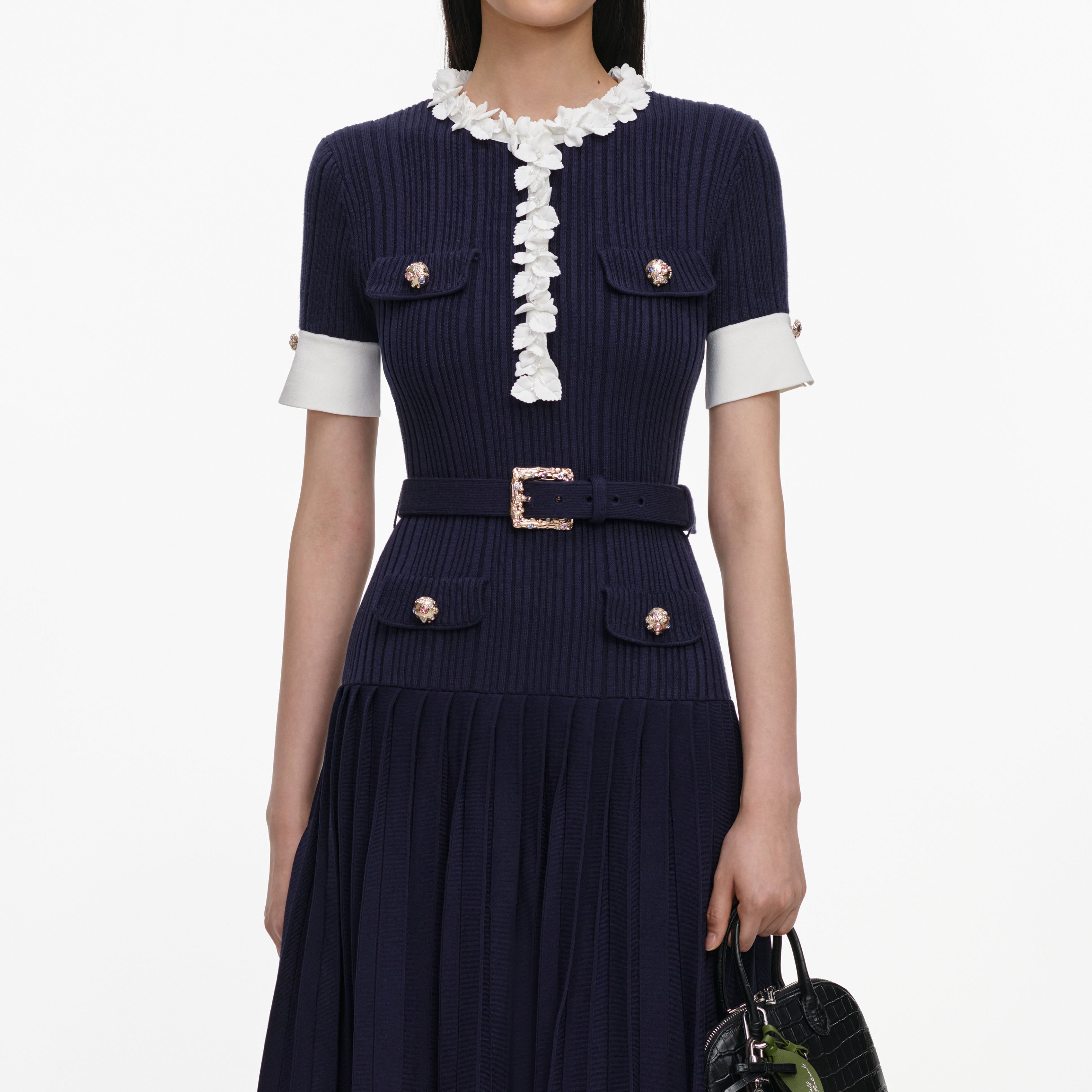Navy Rib Knit Midi Dress
