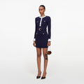 Navy Flower Rib Knit Mini Dress