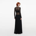 Black Pointelle Knit Embellished Maxi Dress