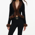 Black Faux Fur Knit Cardigan